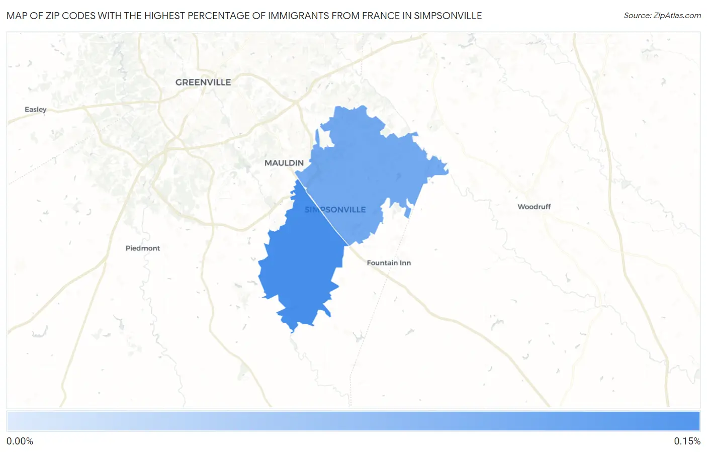 Zip Codes with the Highest Percentage of Immigrants from France in Simpsonville Map