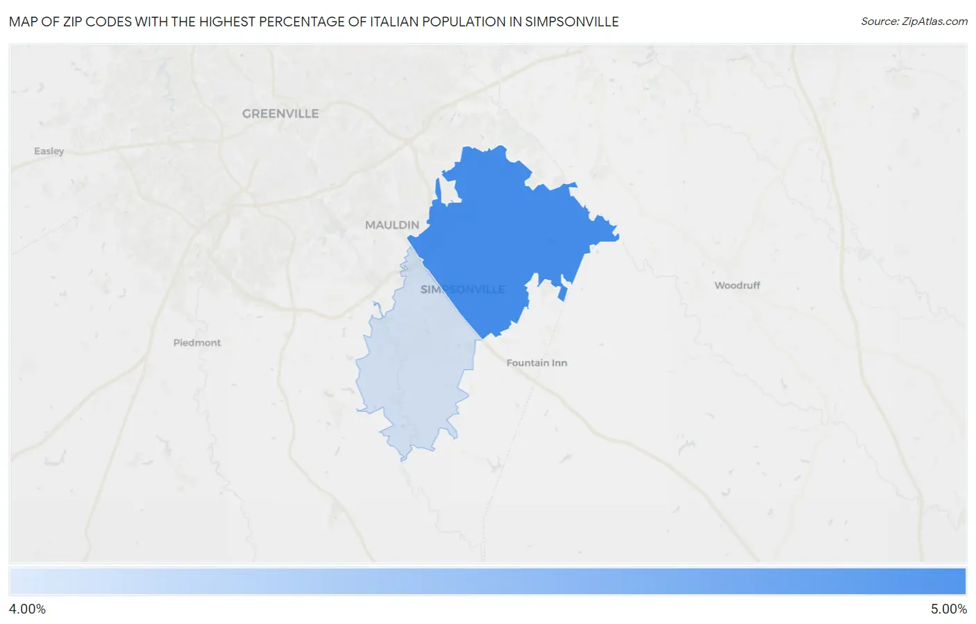 Zip Codes with the Highest Percentage of Italian Population in Simpsonville Map