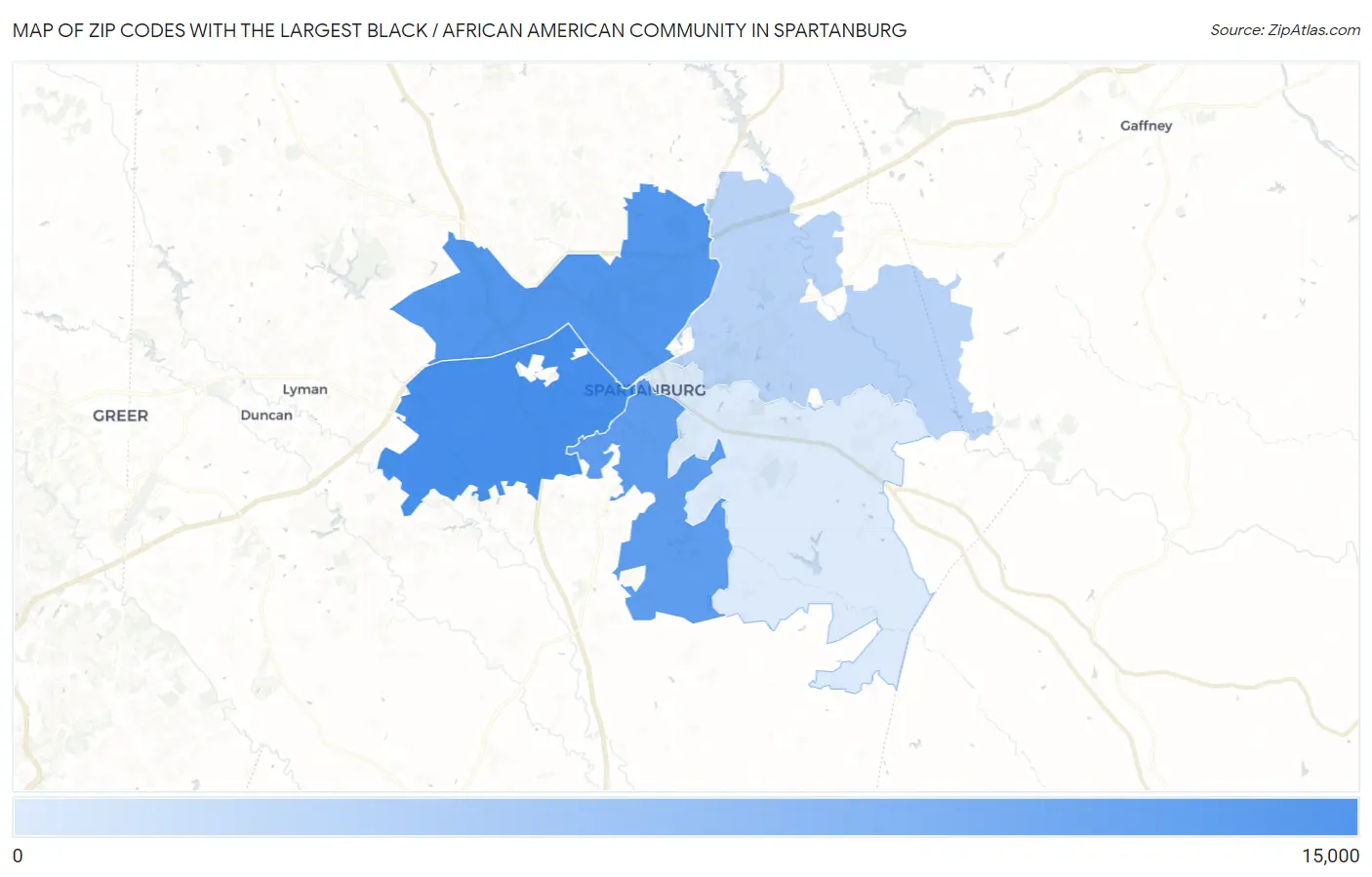 Zip Codes with the Largest Black / African American Community in Spartanburg Map