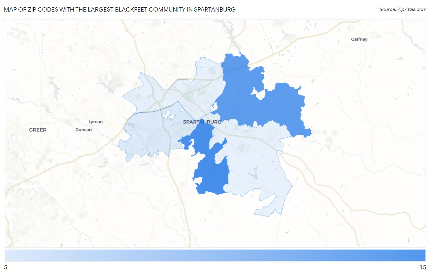 Zip Codes with the Largest Blackfeet Community in Spartanburg Map