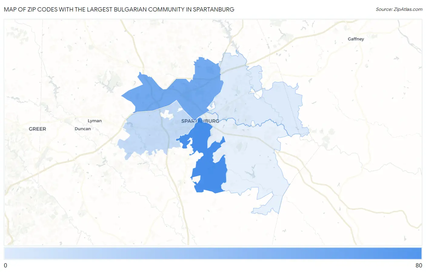 Zip Codes with the Largest Bulgarian Community in Spartanburg Map