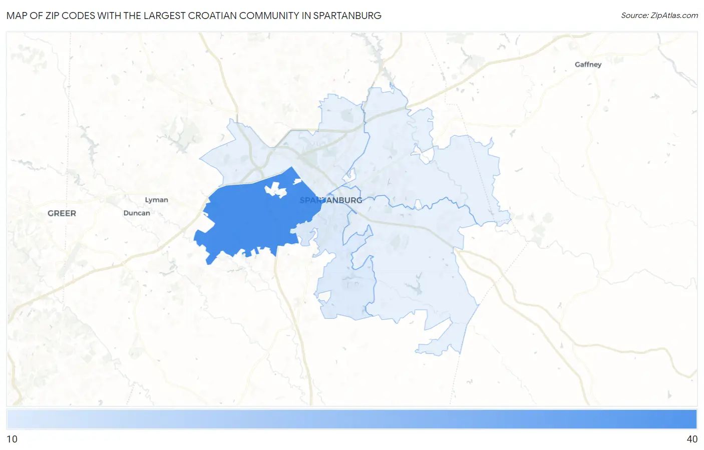 Zip Codes with the Largest Croatian Community in Spartanburg Map