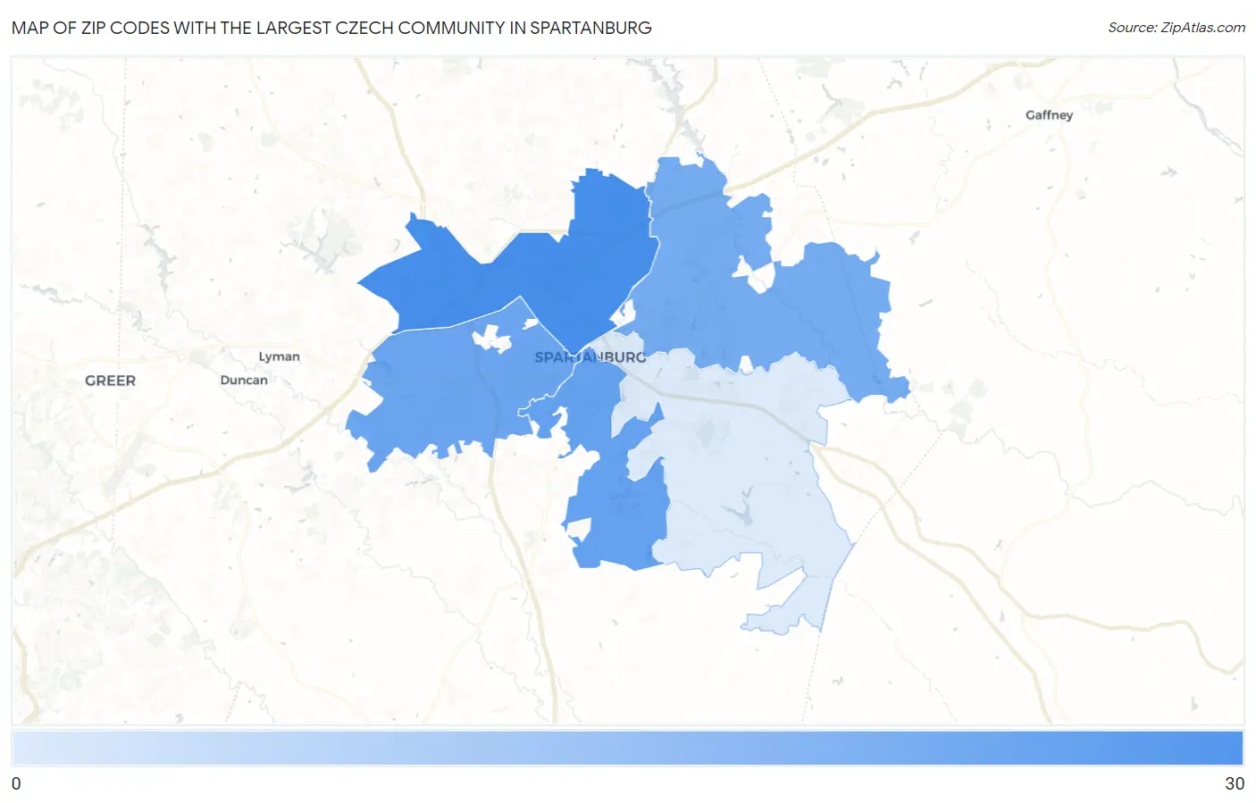Zip Codes with the Largest Czech Community in Spartanburg Map