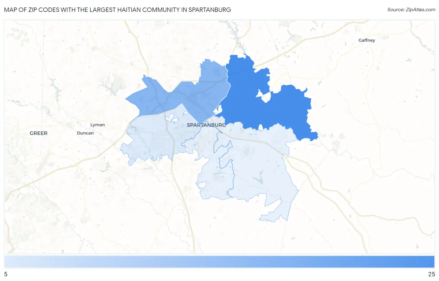 Zip Codes with the Largest Haitian Community in Spartanburg Map