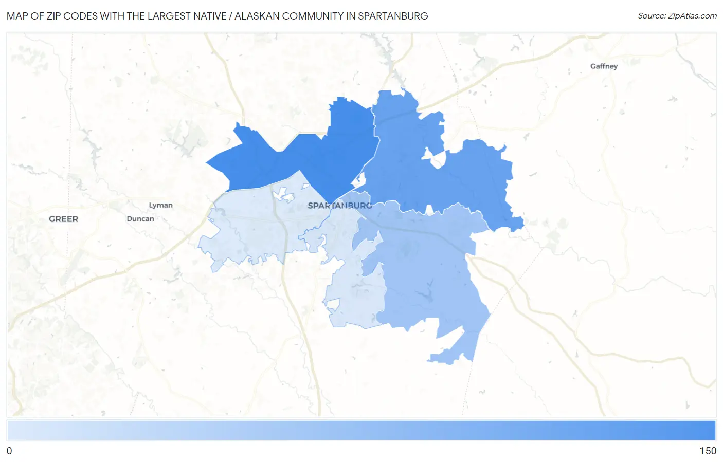 Zip Codes with the Largest Native / Alaskan Community in Spartanburg Map