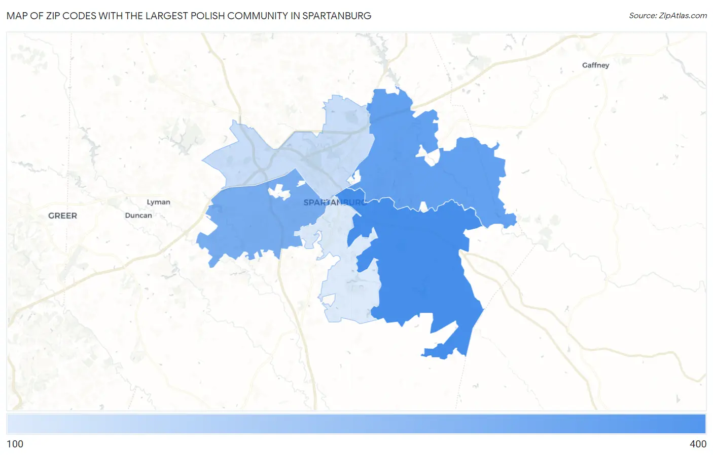 Zip Codes with the Largest Polish Community in Spartanburg Map