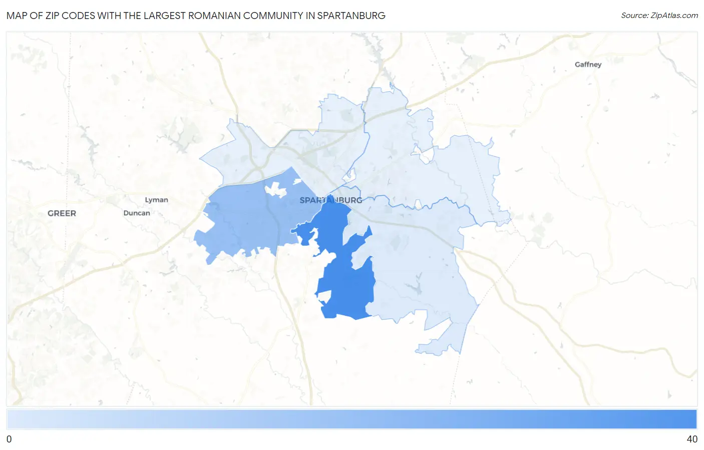 Zip Codes with the Largest Romanian Community in Spartanburg Map