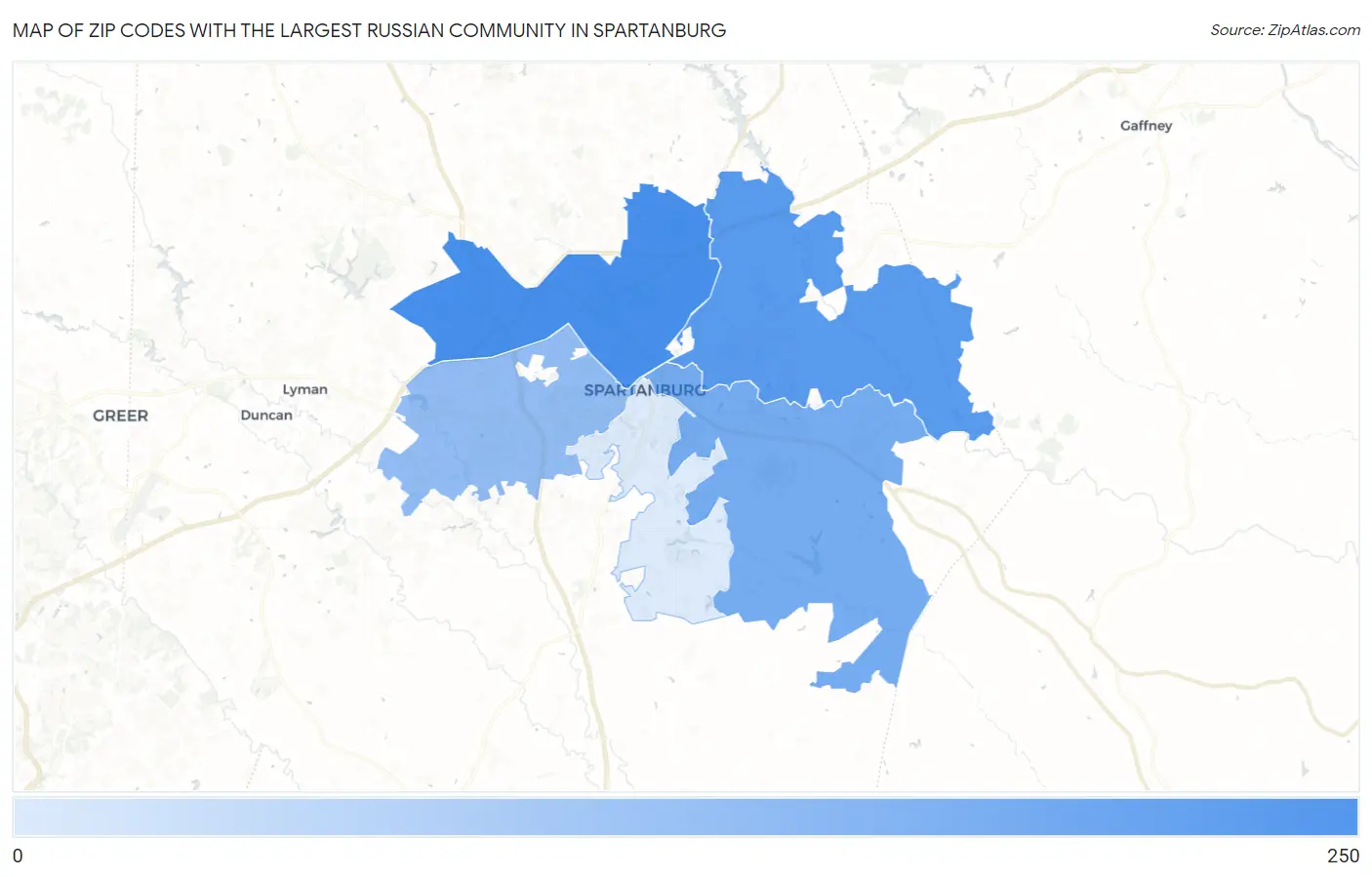 Zip Codes with the Largest Russian Community in Spartanburg Map