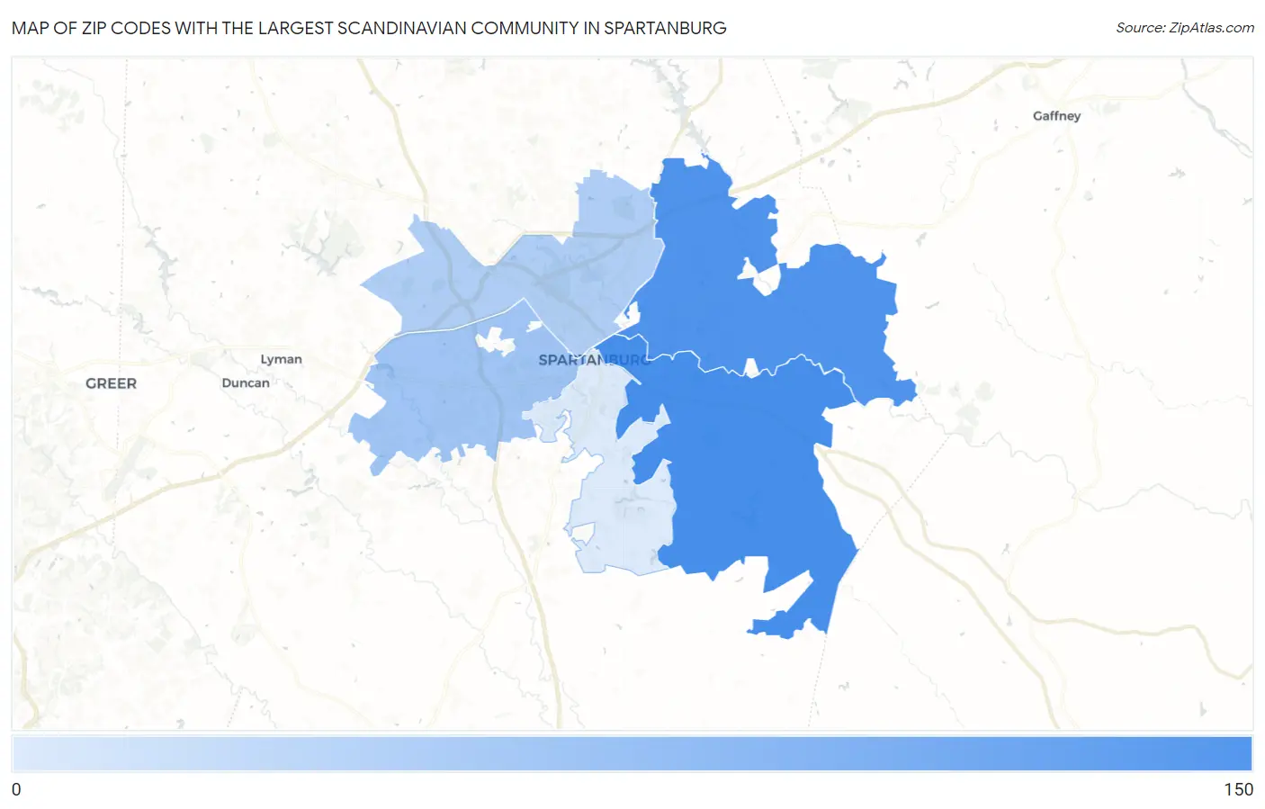 Zip Codes with the Largest Scandinavian Community in Spartanburg Map