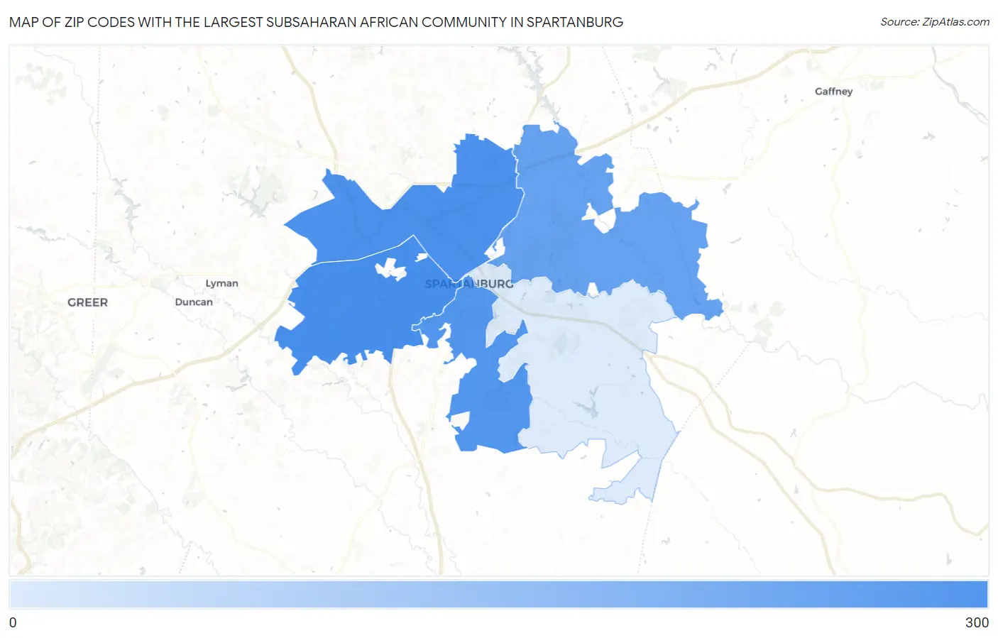 Zip Codes with the Largest Subsaharan African Community in Spartanburg Map