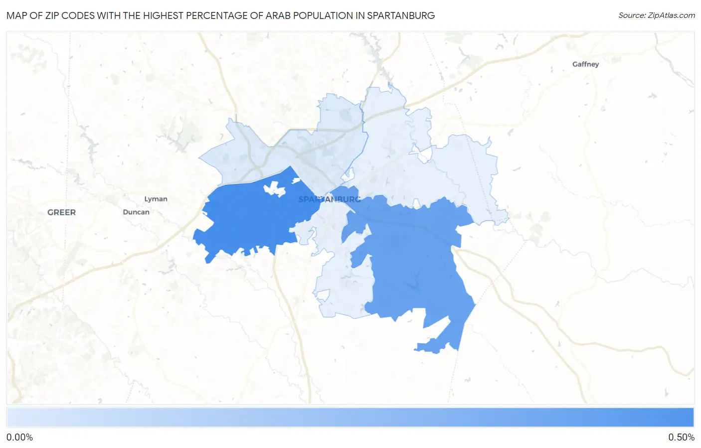 Zip Codes with the Highest Percentage of Arab Population in Spartanburg Map