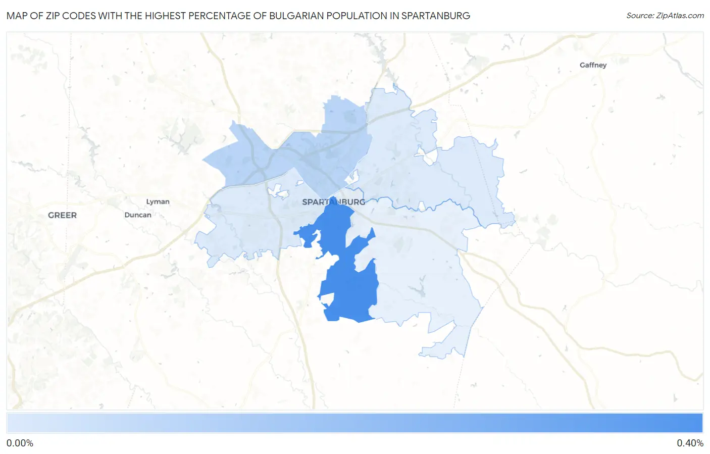 Zip Codes with the Highest Percentage of Bulgarian Population in Spartanburg Map