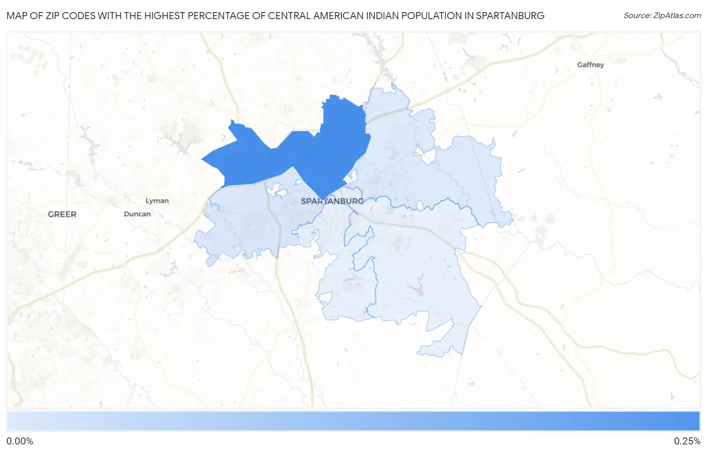 Zip Codes with the Highest Percentage of Central American Indian Population in Spartanburg Map
