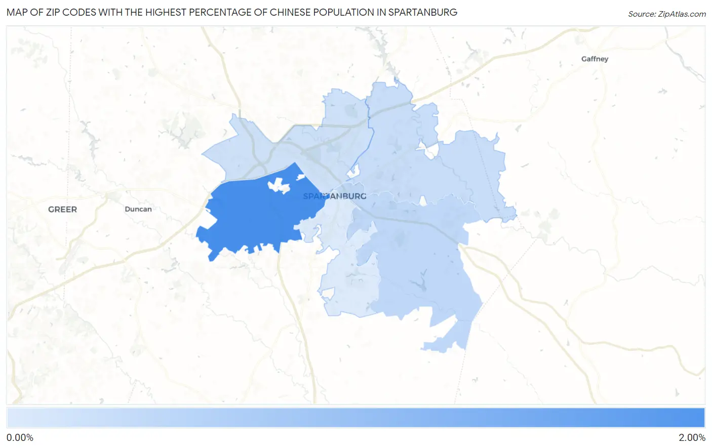Zip Codes with the Highest Percentage of Chinese Population in Spartanburg Map