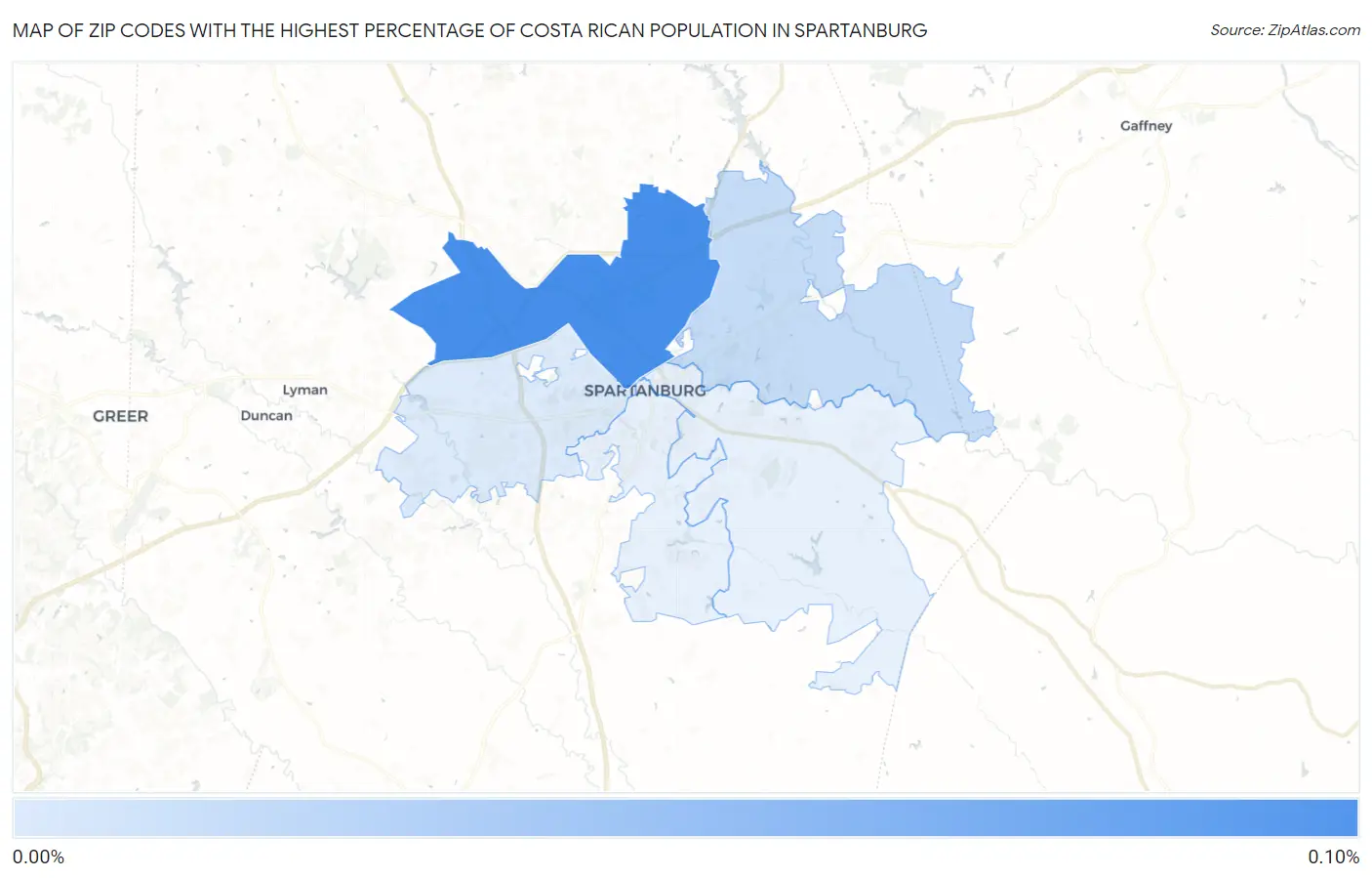 Zip Codes with the Highest Percentage of Costa Rican Population in Spartanburg Map