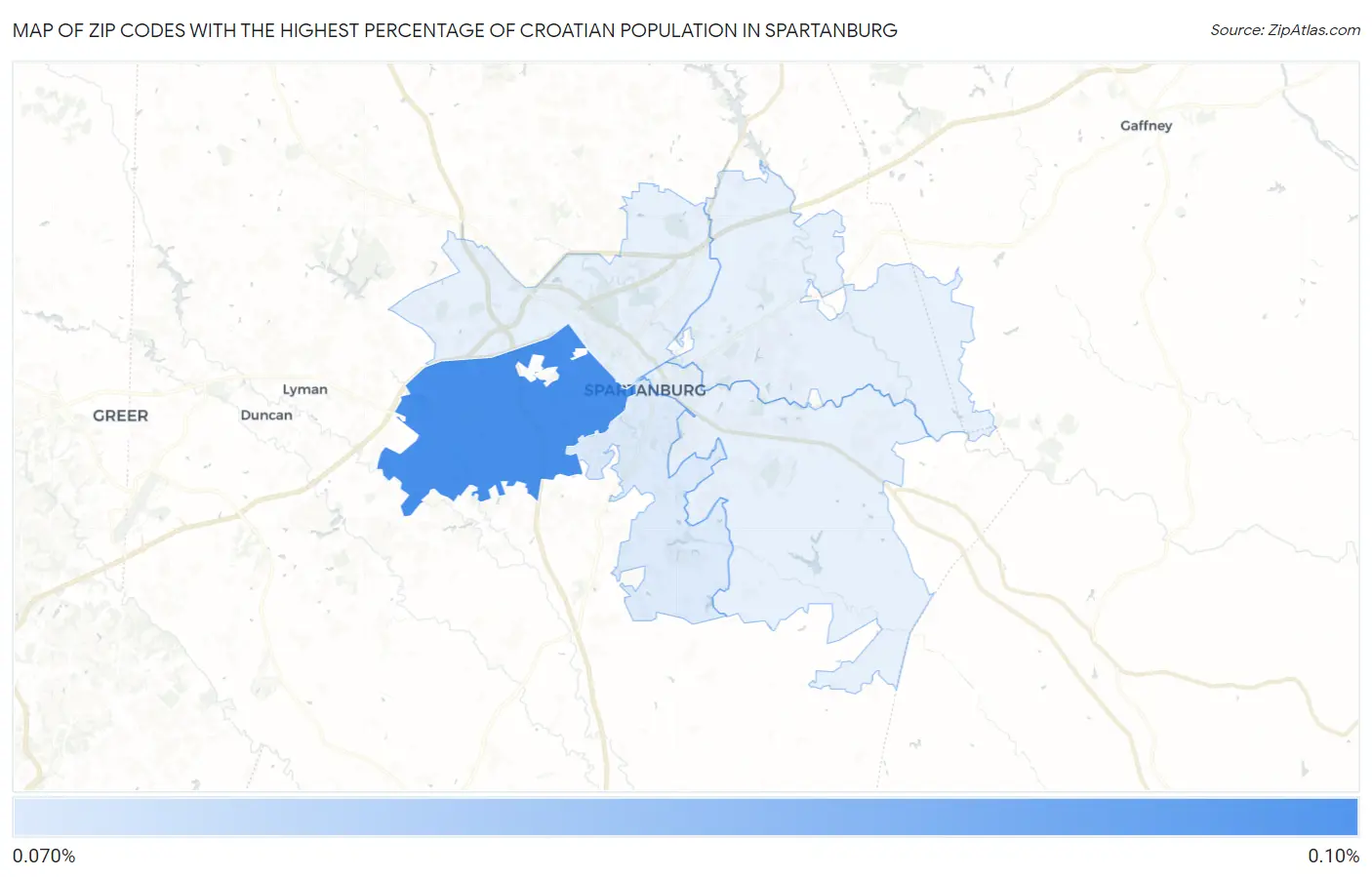 Zip Codes with the Highest Percentage of Croatian Population in Spartanburg Map