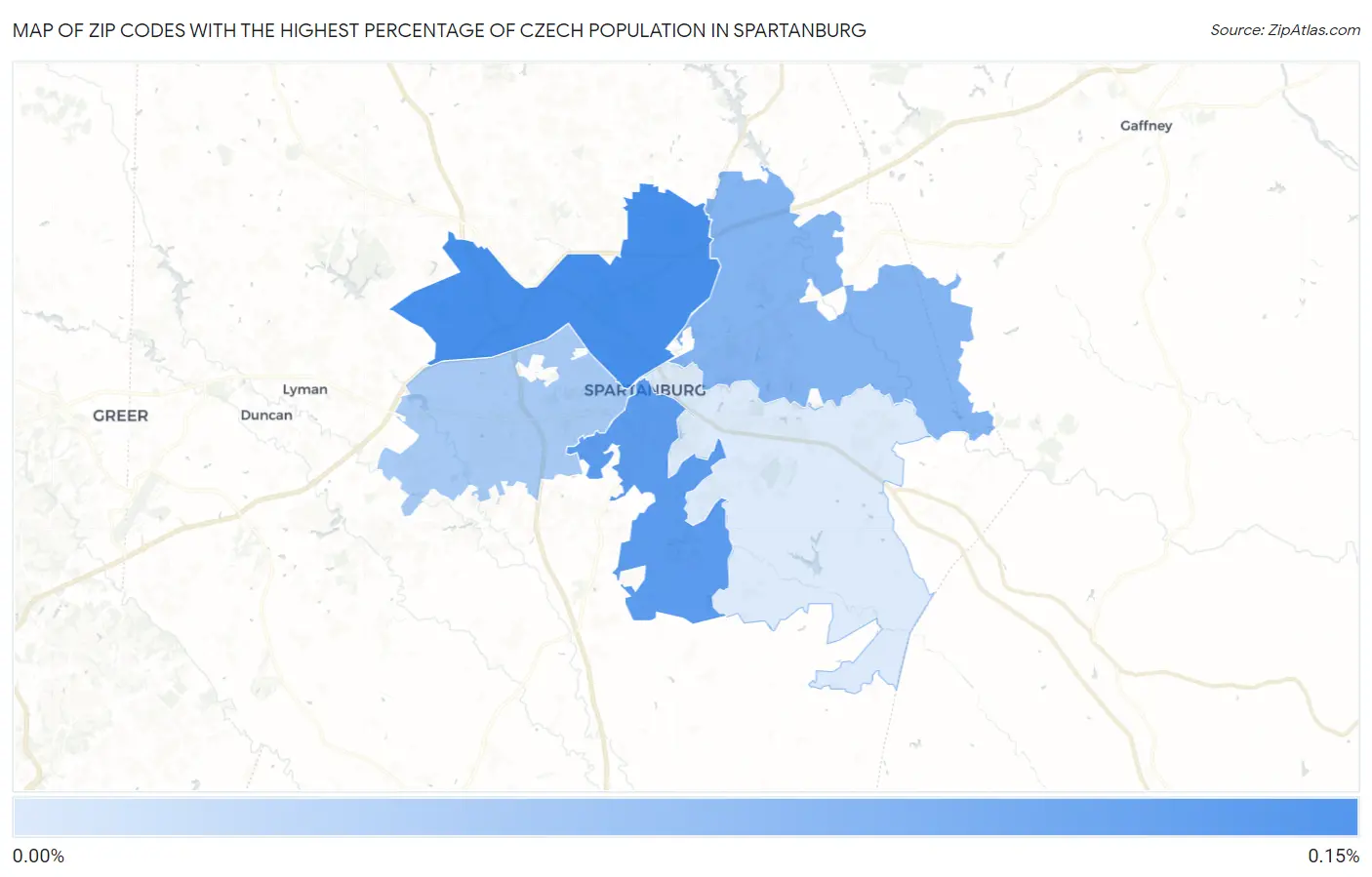 Zip Codes with the Highest Percentage of Czech Population in Spartanburg Map