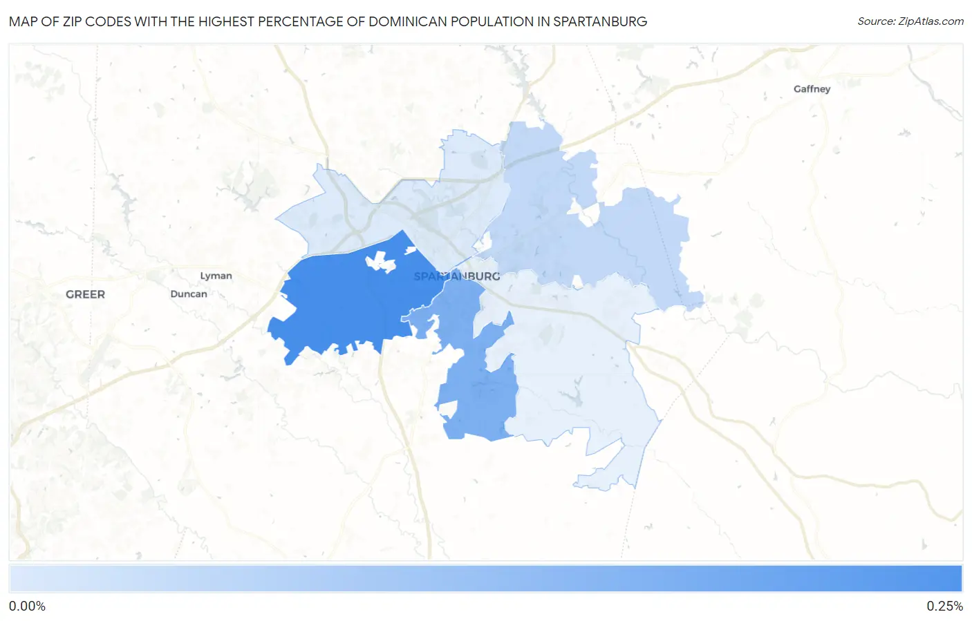 Zip Codes with the Highest Percentage of Dominican Population in Spartanburg Map