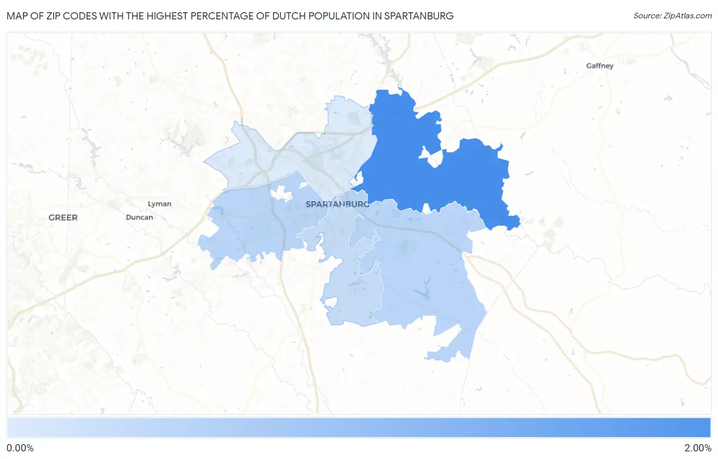 Zip Codes with the Highest Percentage of Dutch Population in Spartanburg Map