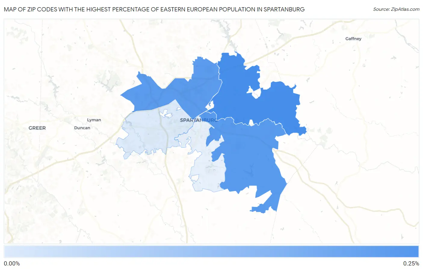 Zip Codes with the Highest Percentage of Eastern European Population in Spartanburg Map