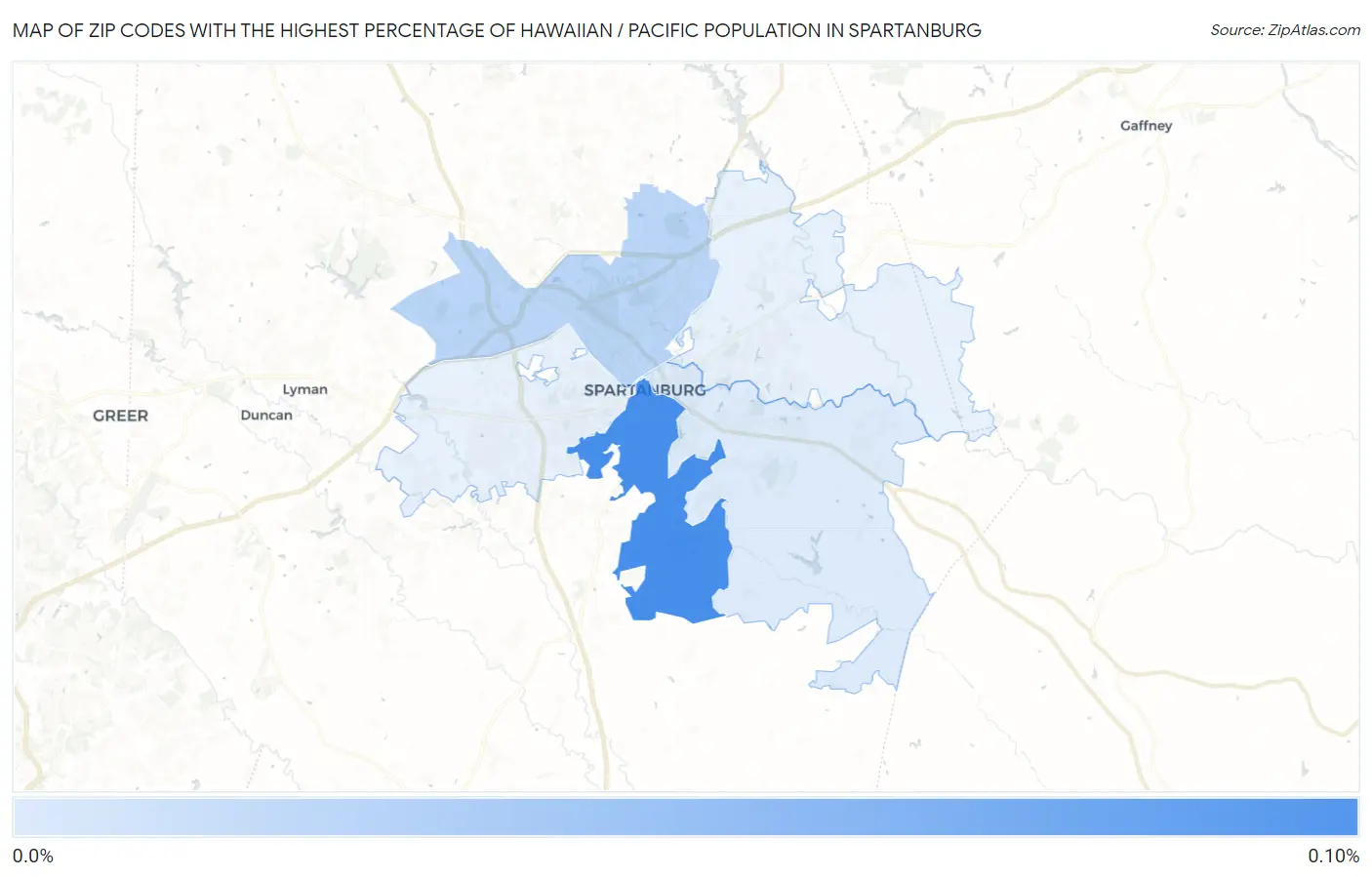 Zip Codes with the Highest Percentage of Hawaiian / Pacific Population in Spartanburg Map