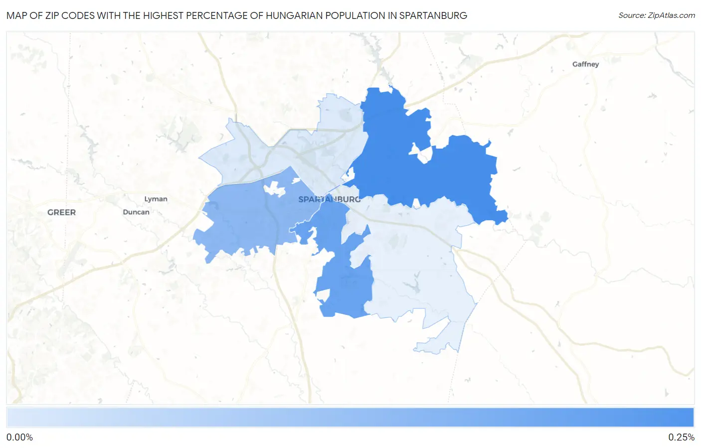 Zip Codes with the Highest Percentage of Hungarian Population in Spartanburg Map