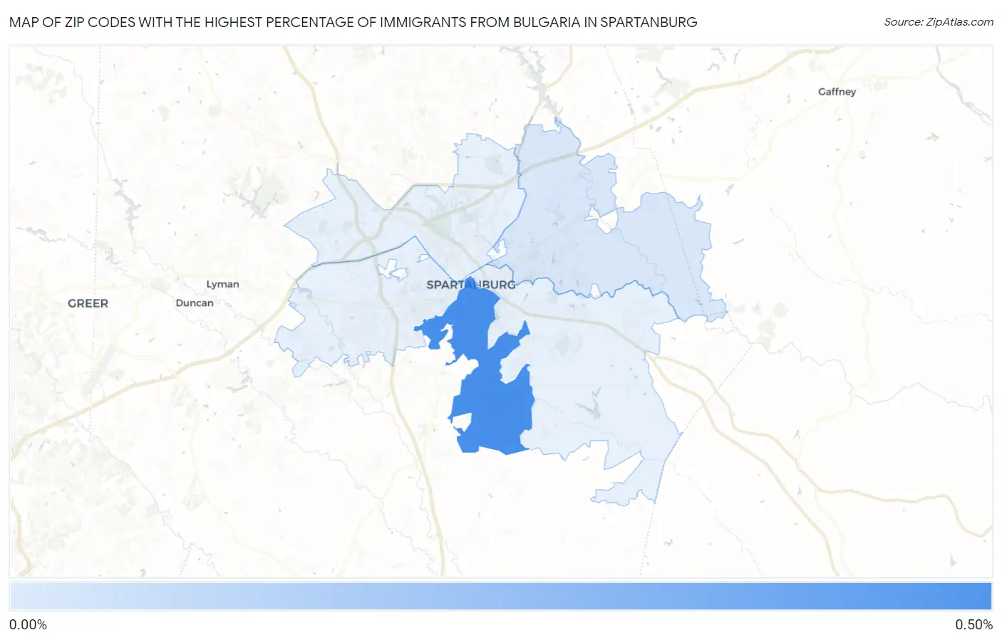 Zip Codes with the Highest Percentage of Immigrants from Bulgaria in Spartanburg Map