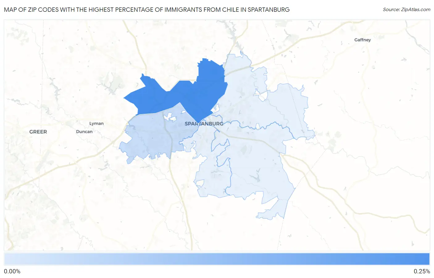 Zip Codes with the Highest Percentage of Immigrants from Chile in Spartanburg Map