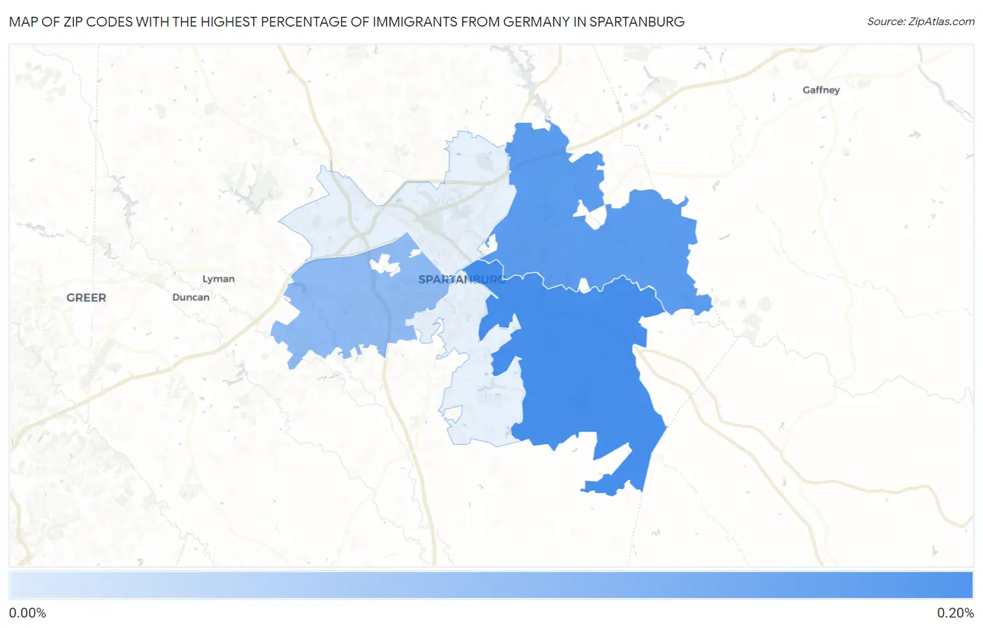 Zip Codes with the Highest Percentage of Immigrants from Germany in Spartanburg Map