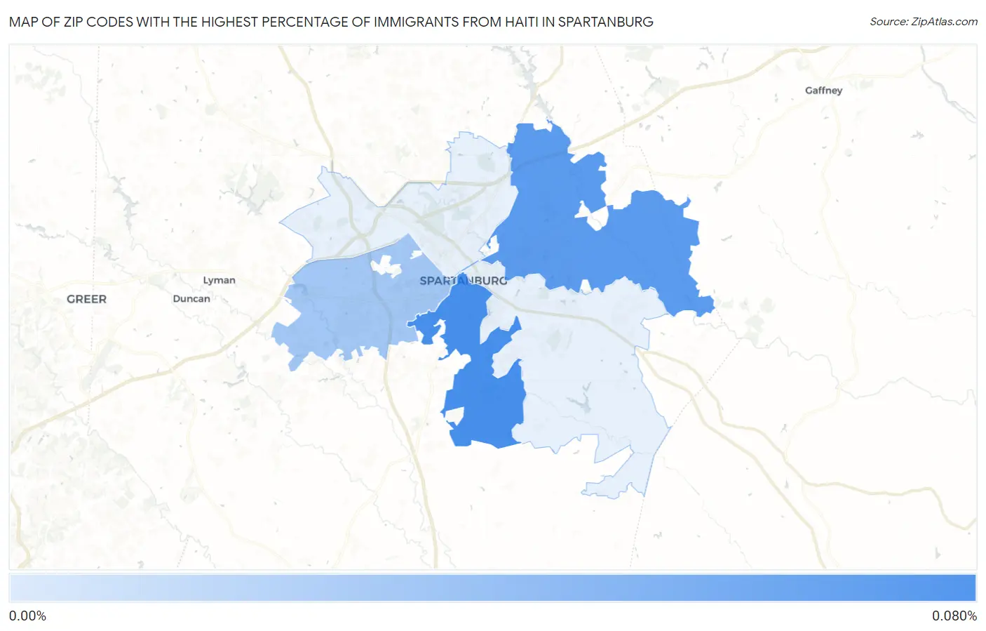 Zip Codes with the Highest Percentage of Immigrants from Haiti in Spartanburg Map