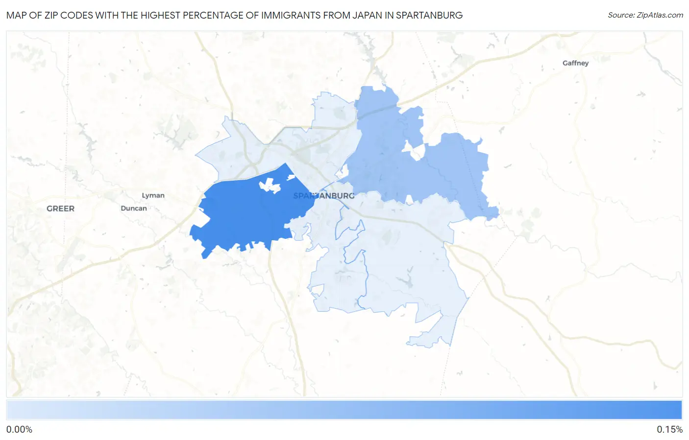 Zip Codes with the Highest Percentage of Immigrants from Japan in Spartanburg Map