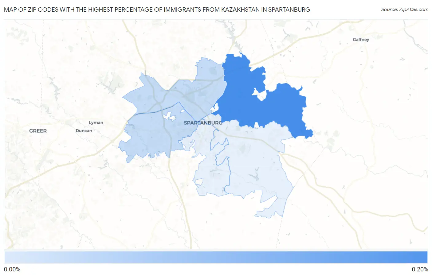 Zip Codes with the Highest Percentage of Immigrants from Kazakhstan in Spartanburg Map