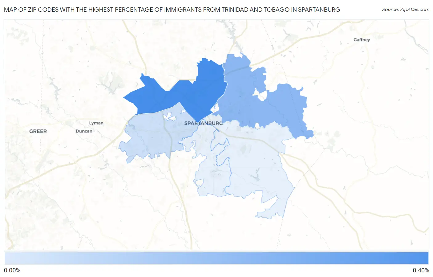 Zip Codes with the Highest Percentage of Immigrants from Trinidad and Tobago in Spartanburg Map