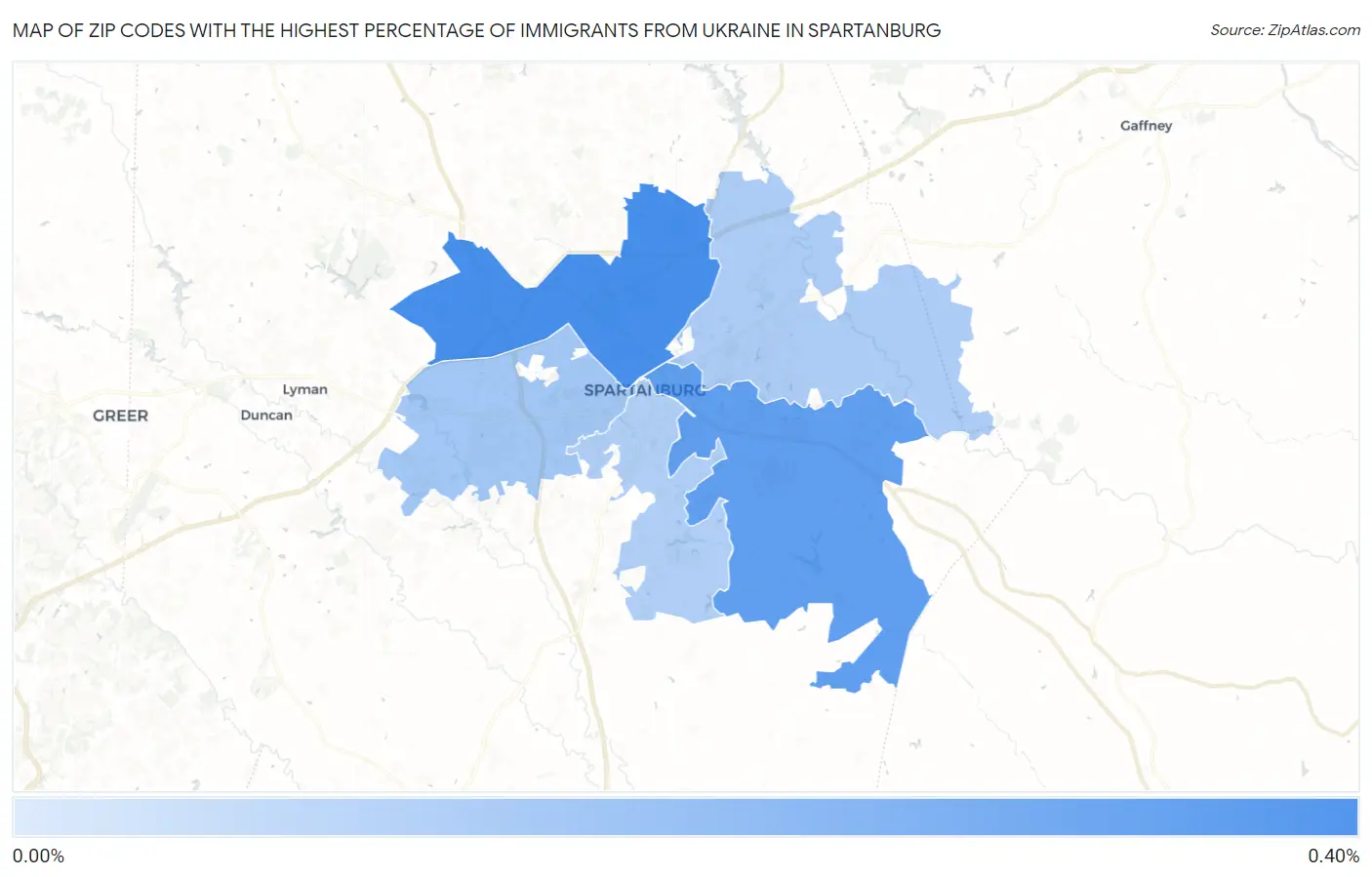 Zip Codes with the Highest Percentage of Immigrants from Ukraine in Spartanburg Map