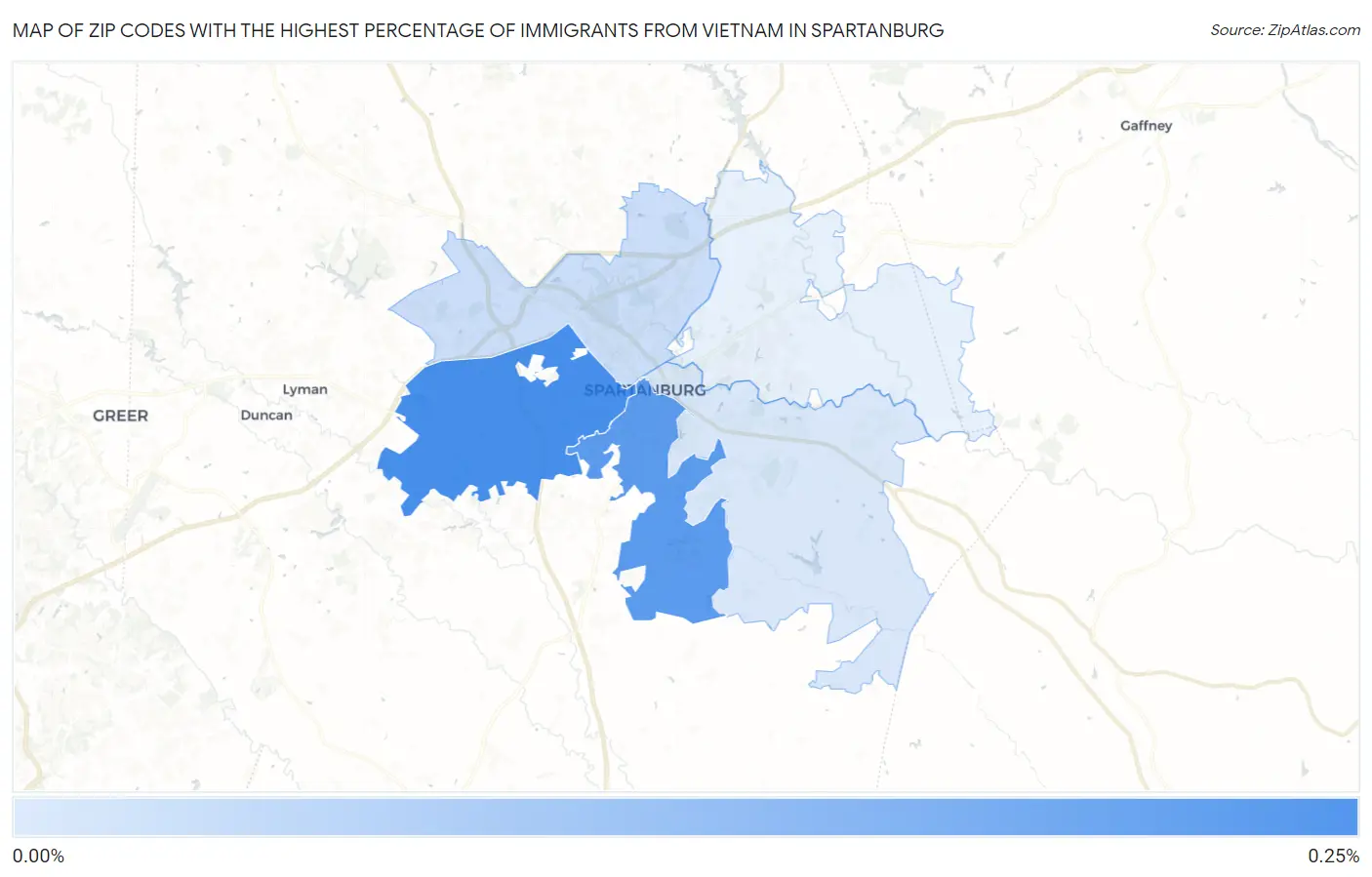 Zip Codes with the Highest Percentage of Immigrants from Vietnam in Spartanburg Map