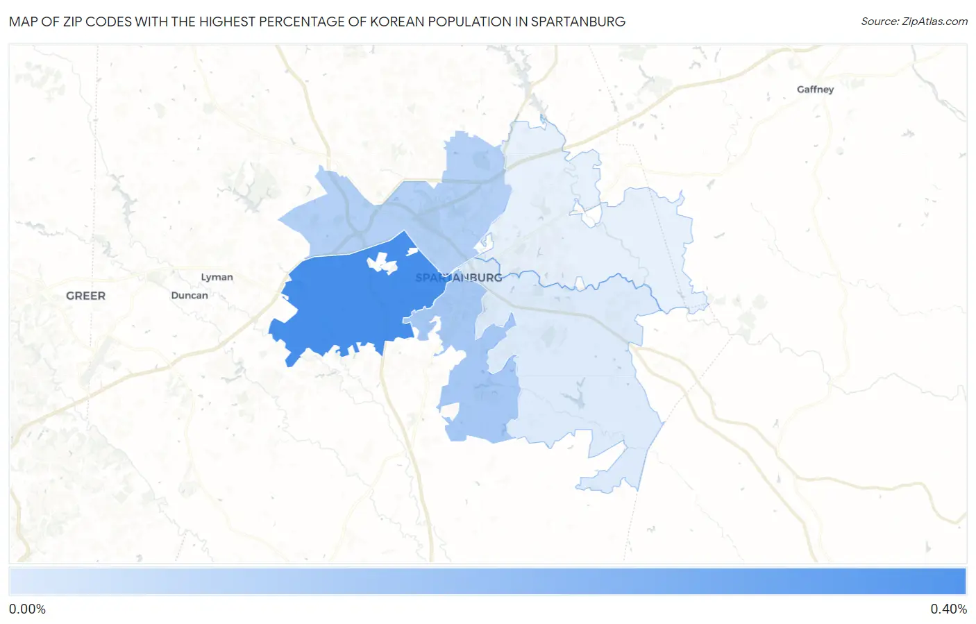 Zip Codes with the Highest Percentage of Korean Population in Spartanburg Map