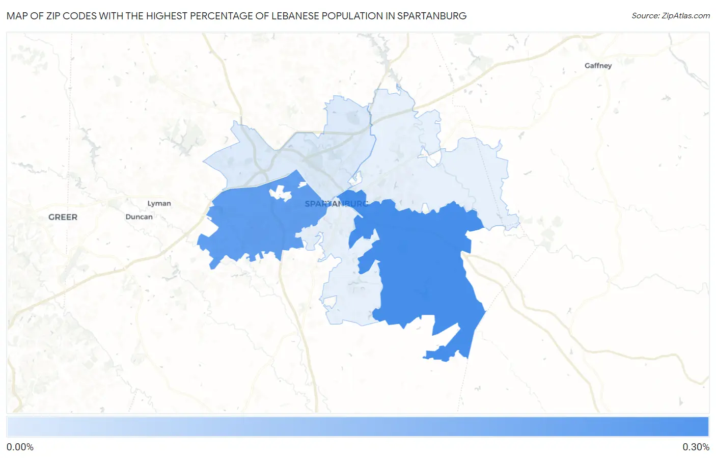 Zip Codes with the Highest Percentage of Lebanese Population in Spartanburg Map