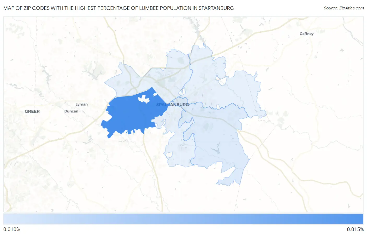 Zip Codes with the Highest Percentage of Lumbee Population in Spartanburg Map