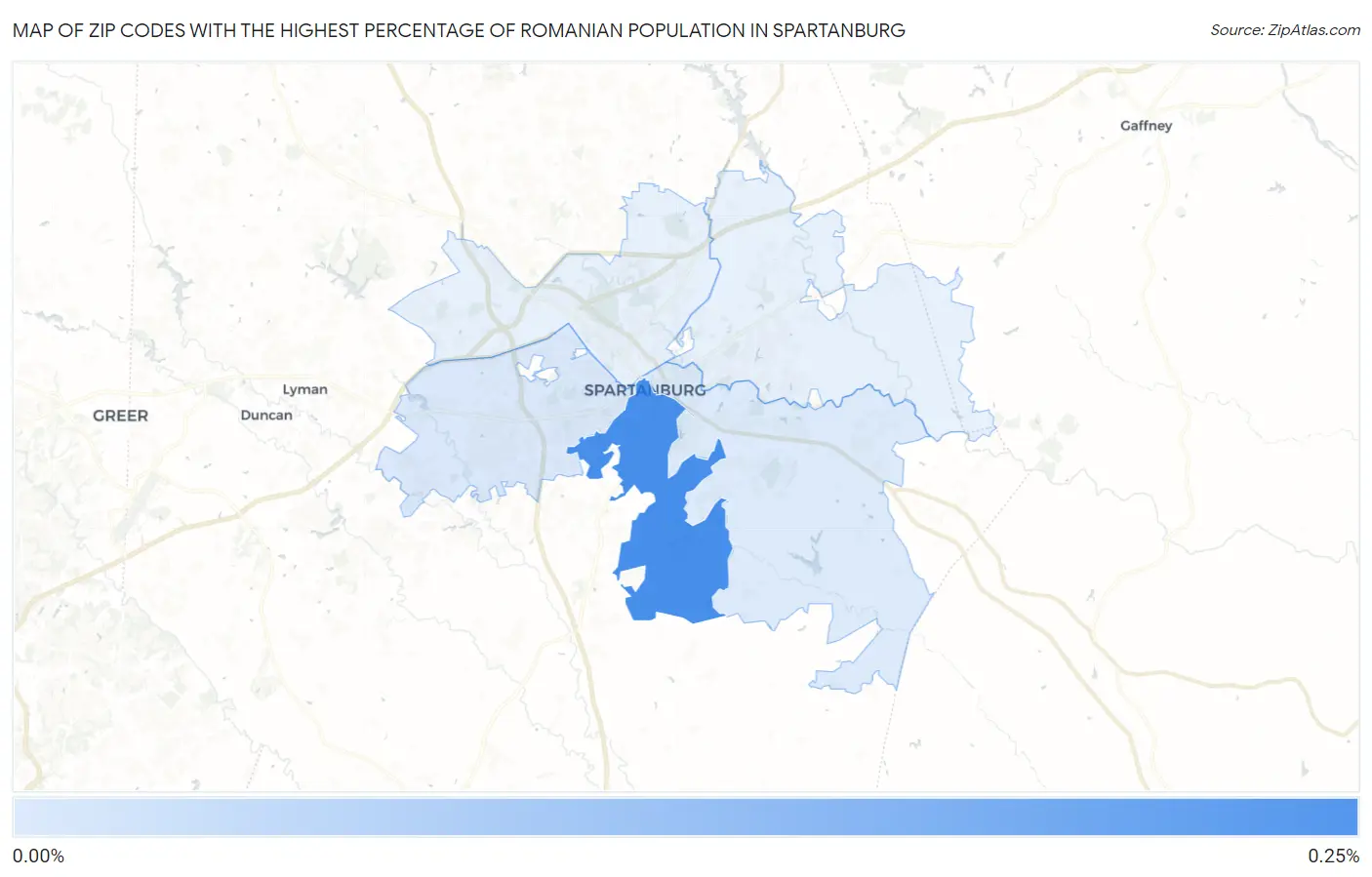 Zip Codes with the Highest Percentage of Romanian Population in Spartanburg Map