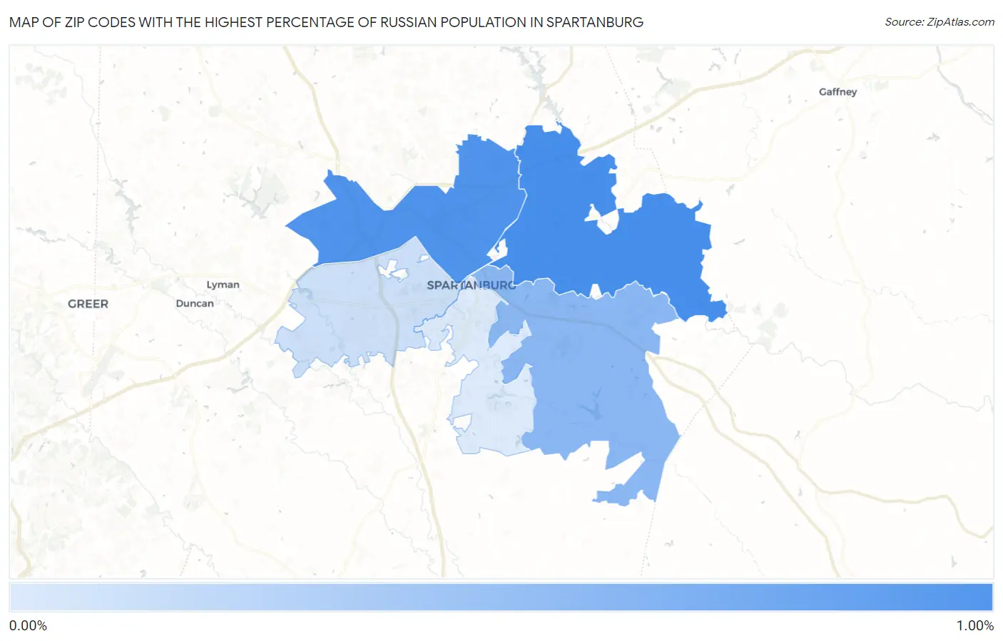 Zip Codes with the Highest Percentage of Russian Population in Spartanburg Map