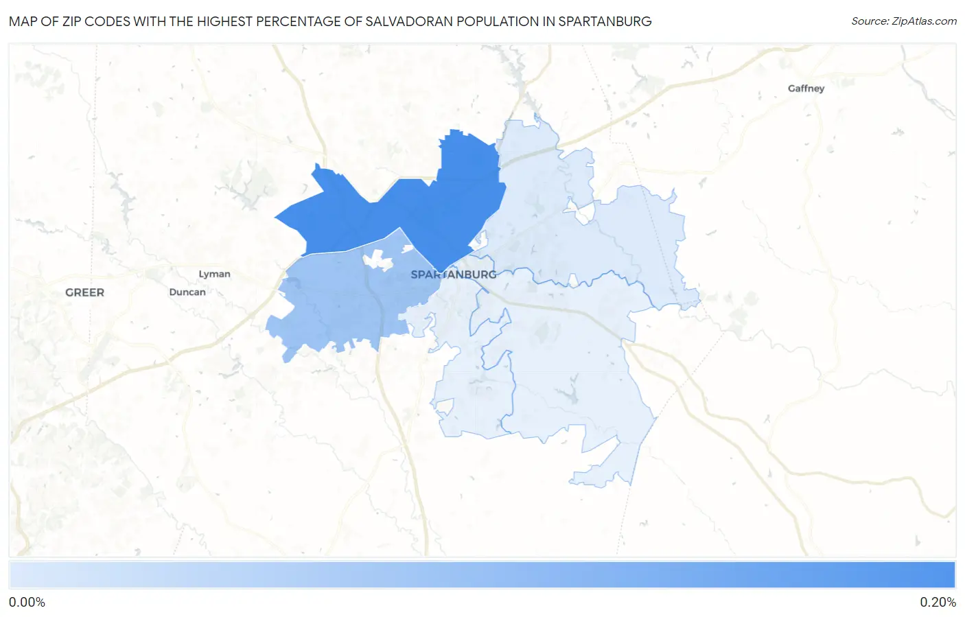 Zip Codes with the Highest Percentage of Salvadoran Population in Spartanburg Map