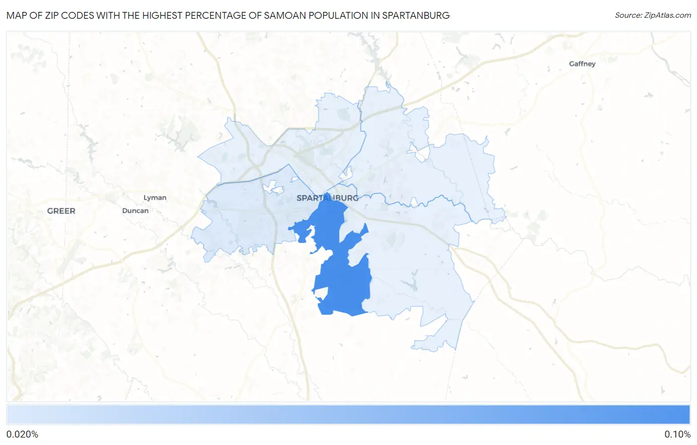 Zip Codes with the Highest Percentage of Samoan Population in Spartanburg Map