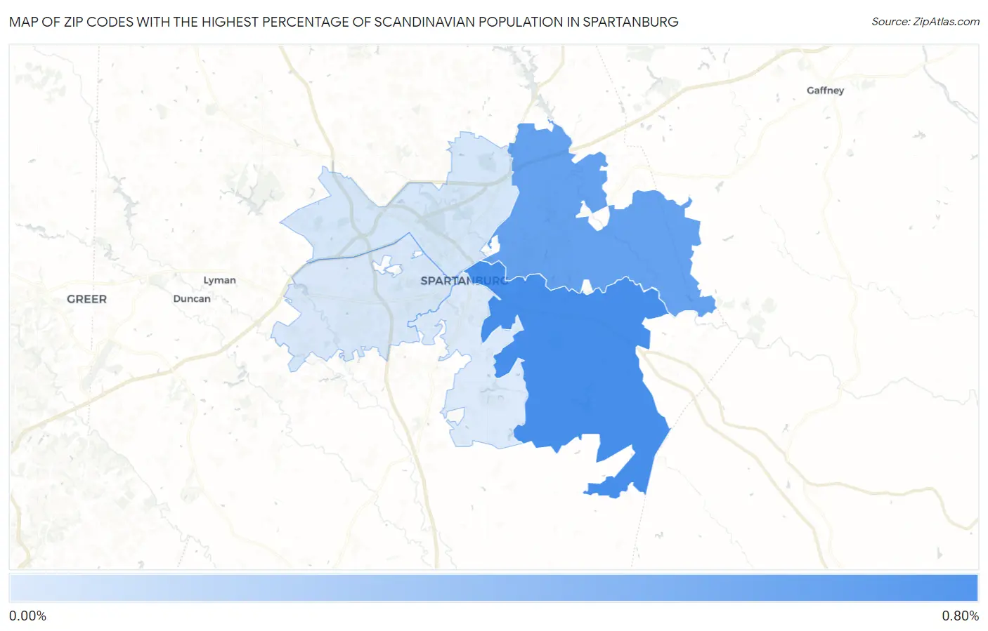 Zip Codes with the Highest Percentage of Scandinavian Population in Spartanburg Map