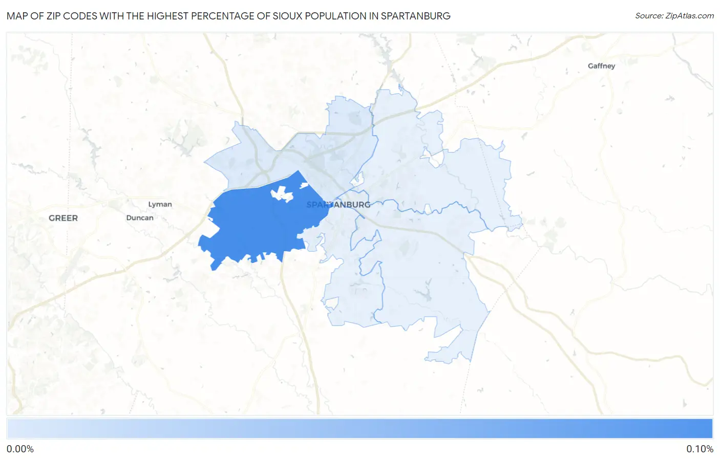 Zip Codes with the Highest Percentage of Sioux Population in Spartanburg Map