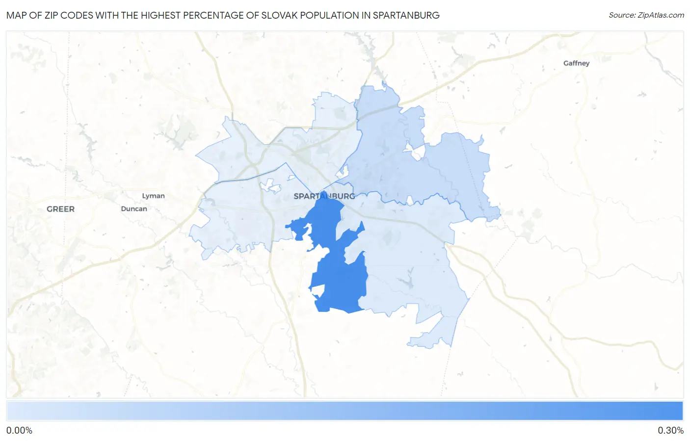 Zip Codes with the Highest Percentage of Slovak Population in Spartanburg Map