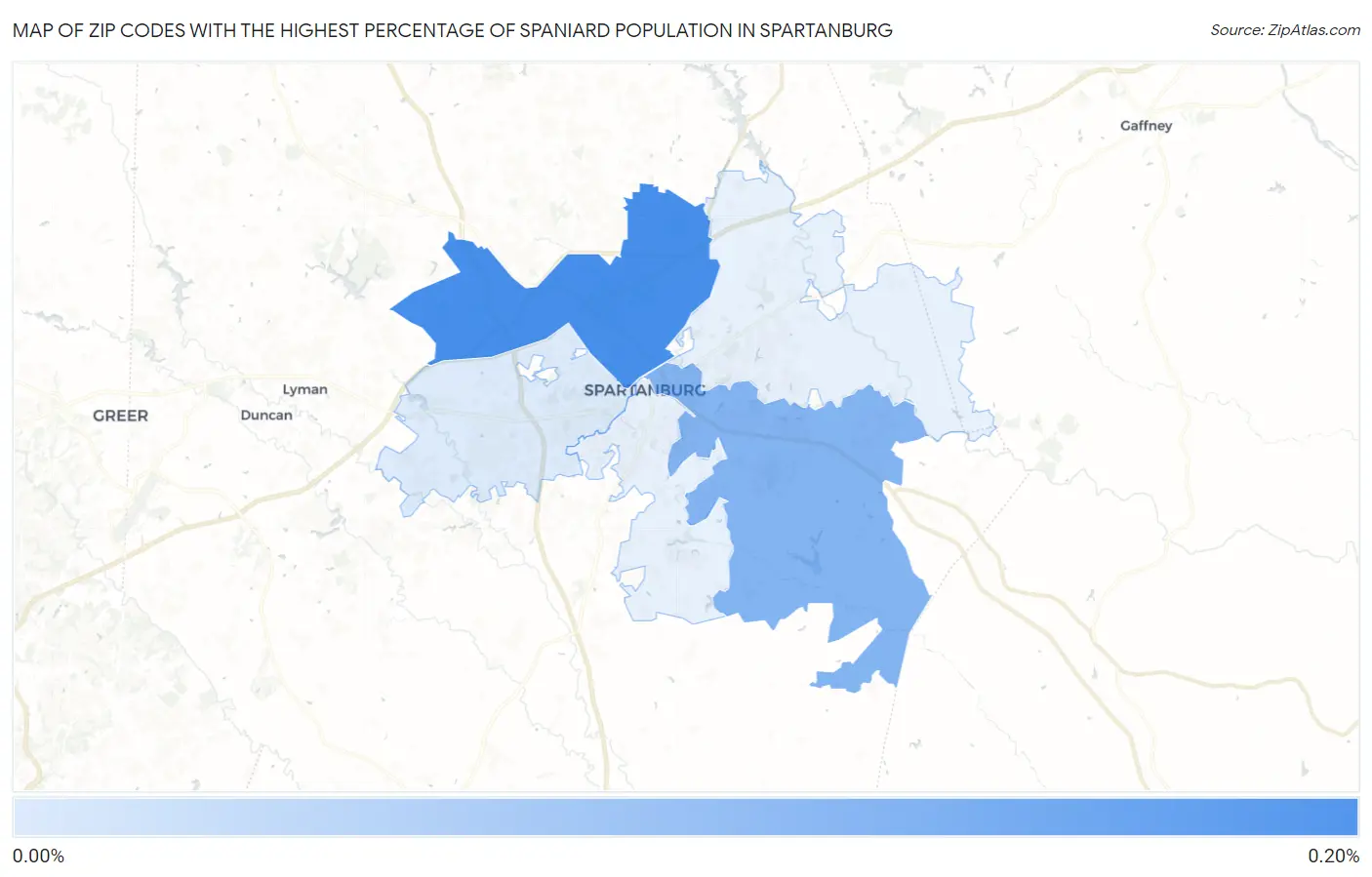 Zip Codes with the Highest Percentage of Spaniard Population in Spartanburg Map