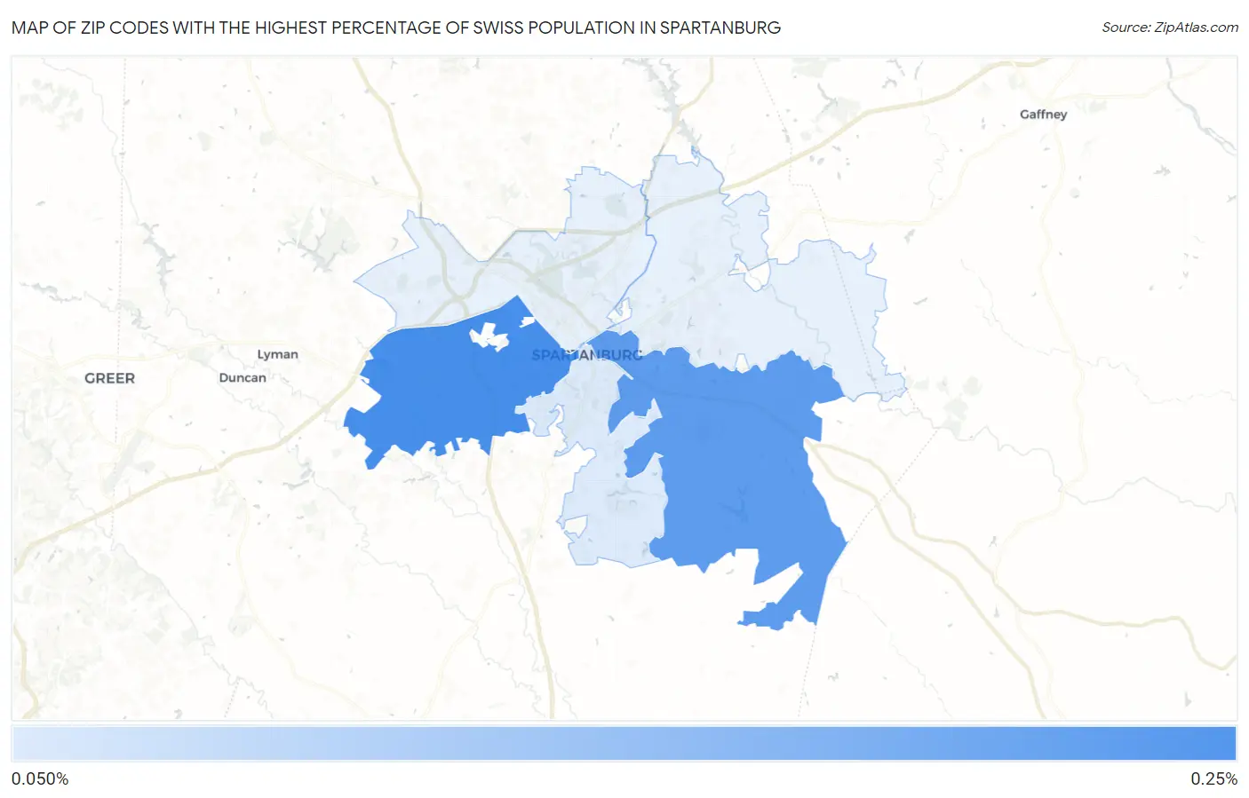 Zip Codes with the Highest Percentage of Swiss Population in Spartanburg Map