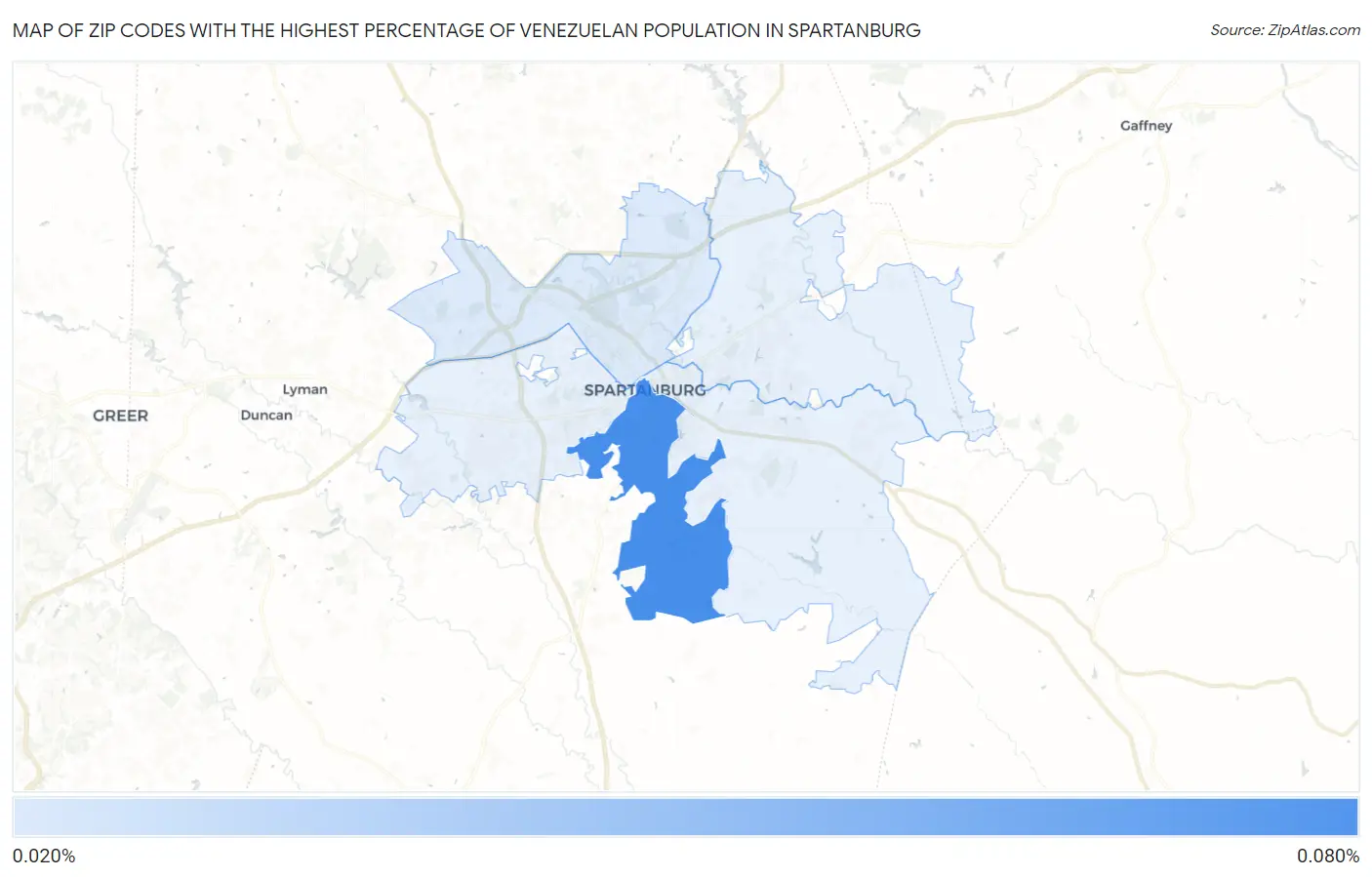 Zip Codes with the Highest Percentage of Venezuelan Population in Spartanburg Map