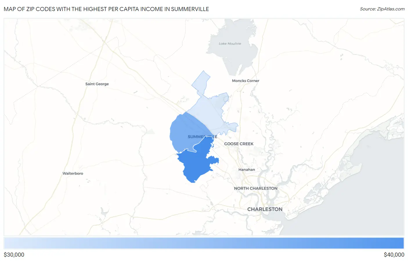 Zip Codes with the Highest Per Capita Income in Summerville Map