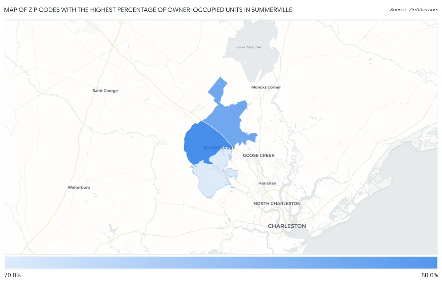 Zip Codes with the Highest Percentage of Owner-Occupied Units in Summerville Map